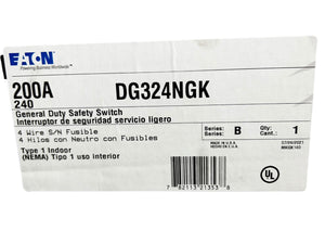 Eaton - Cutler Hammer DG324NGK, General Duty Cartridge Fuse Safety Switch, NEMA 1, 200A, Class H Fuses - FreemanLiquidators - [product_description]
