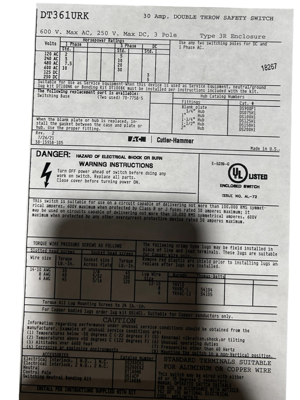 EATON- Cutler Hammer, DT361URK - COSMETIC DAMAGES/ SCRATCHED/ BENT HANDLE - FreemanLiquidators - [product_description]