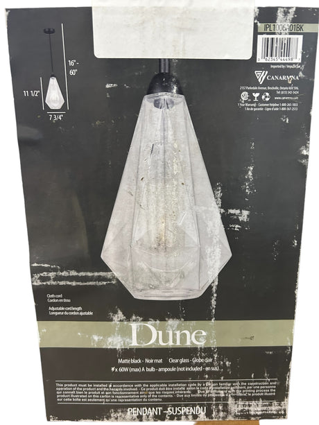 Canarm, IPL1006A01BK, Dune, 1 Light, 8 inch, Black, Pendant Light, Ceiling Light - FreemanLiquidators - [product_description]