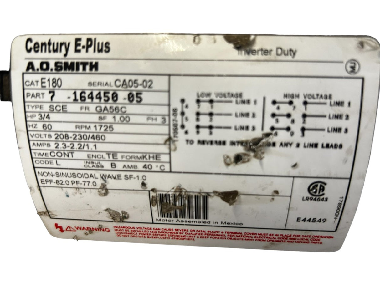 A.O. Smith, Century, E Plus, E180, Fractional HP Inverter-Duty Motor- NEW NO BOX - FreemanLiquidators - [product_description]