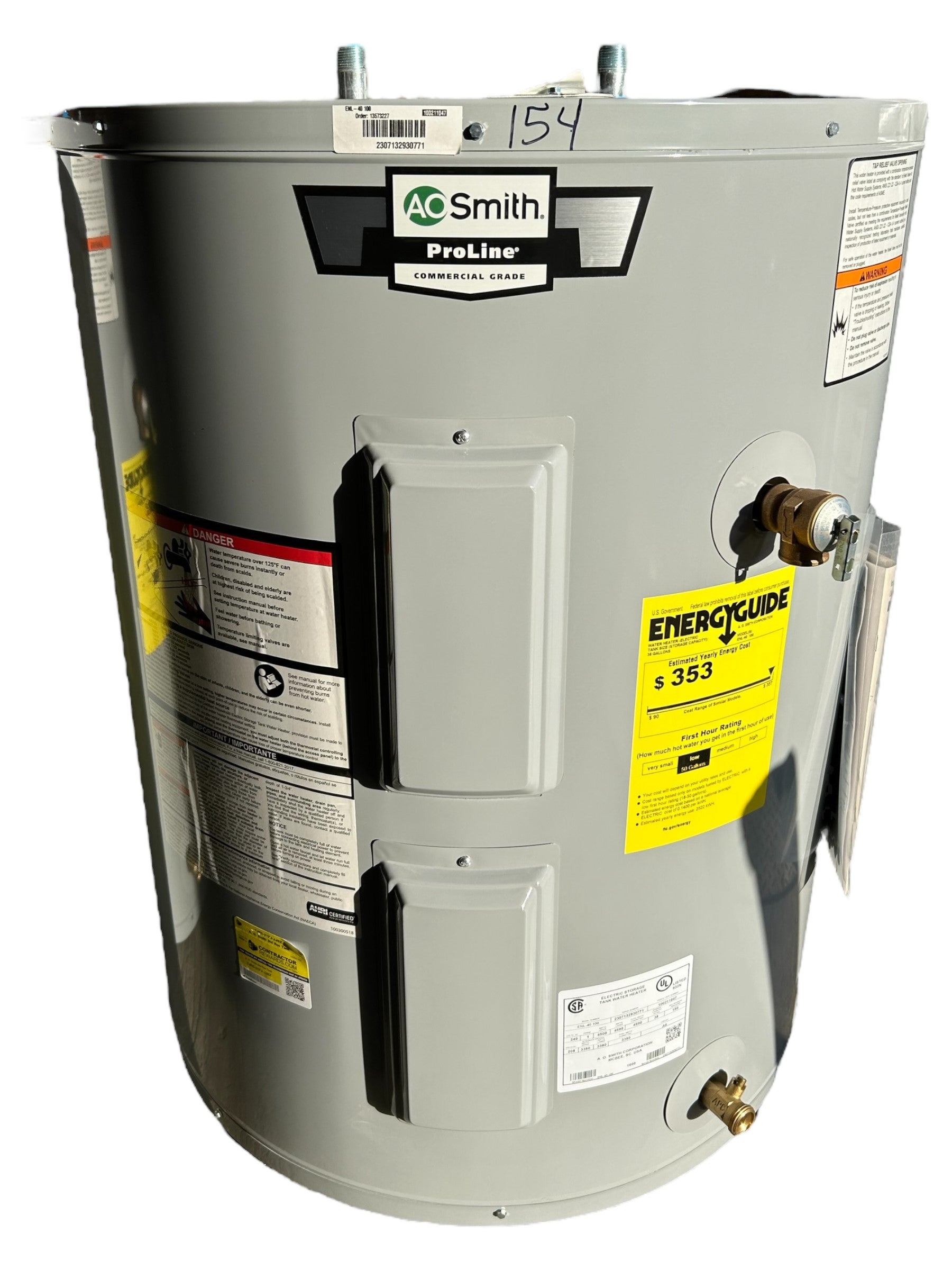 AO Smith ENL-50 Proline 50 Gallon Lowboy Residential Electric