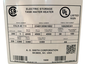 AO Smith, ENLB-40 110, ProLine, 38-Gallon, Lowboy, Top Connect, Electric, Water Heater - FreemanLiquidators - [product_description]