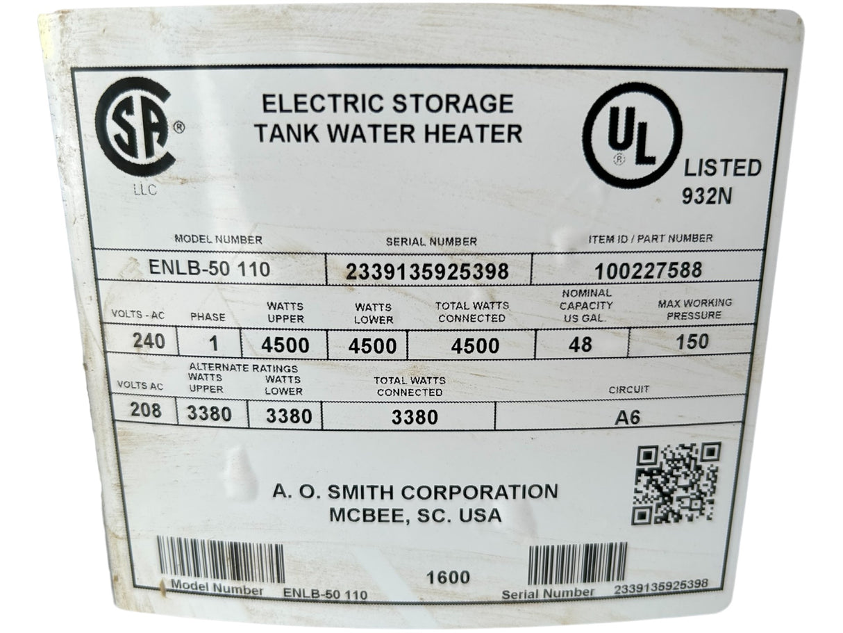 AO Smith, ENLB-50 110, ProLine, 48-Gallon, Lowboy, Top Connect, Electric Water Heater - FreemanLiquidators - [product_description]