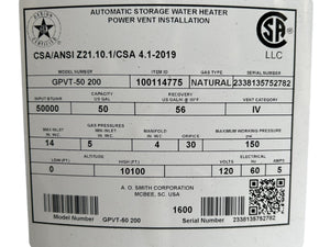 AO Smith, GPVT-50 200, ProLine XE, 50-Gallon, Power Vent, Natural Gas, Water Heater - FreemanLiquidators - [product_description]