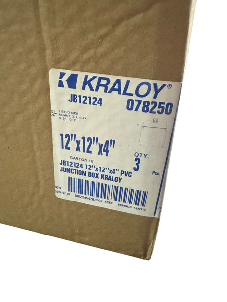 Kraloy, JB12124, PVC Junction Box, 12 in. x 12 in. x 4 in. (078250) - Junction Boxes - Freeman Liquidators - [product_description]