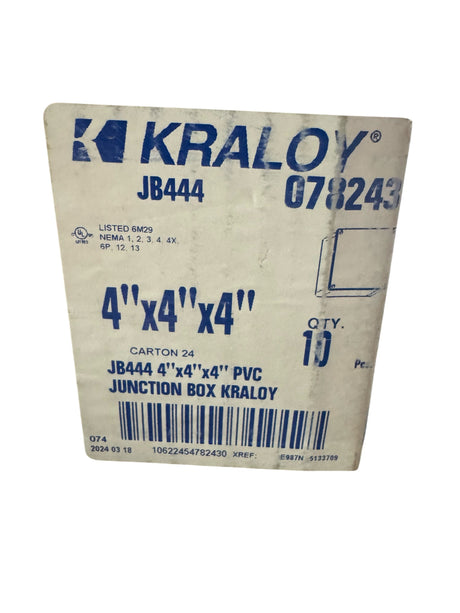 Kraloy, Junction Box, Screw Cover, PVC, Molded Mounting Feet, 4 in. x 4 in. x 4 in. (078243) - Junction Boxes - Freeman Liquidators - [product_description]