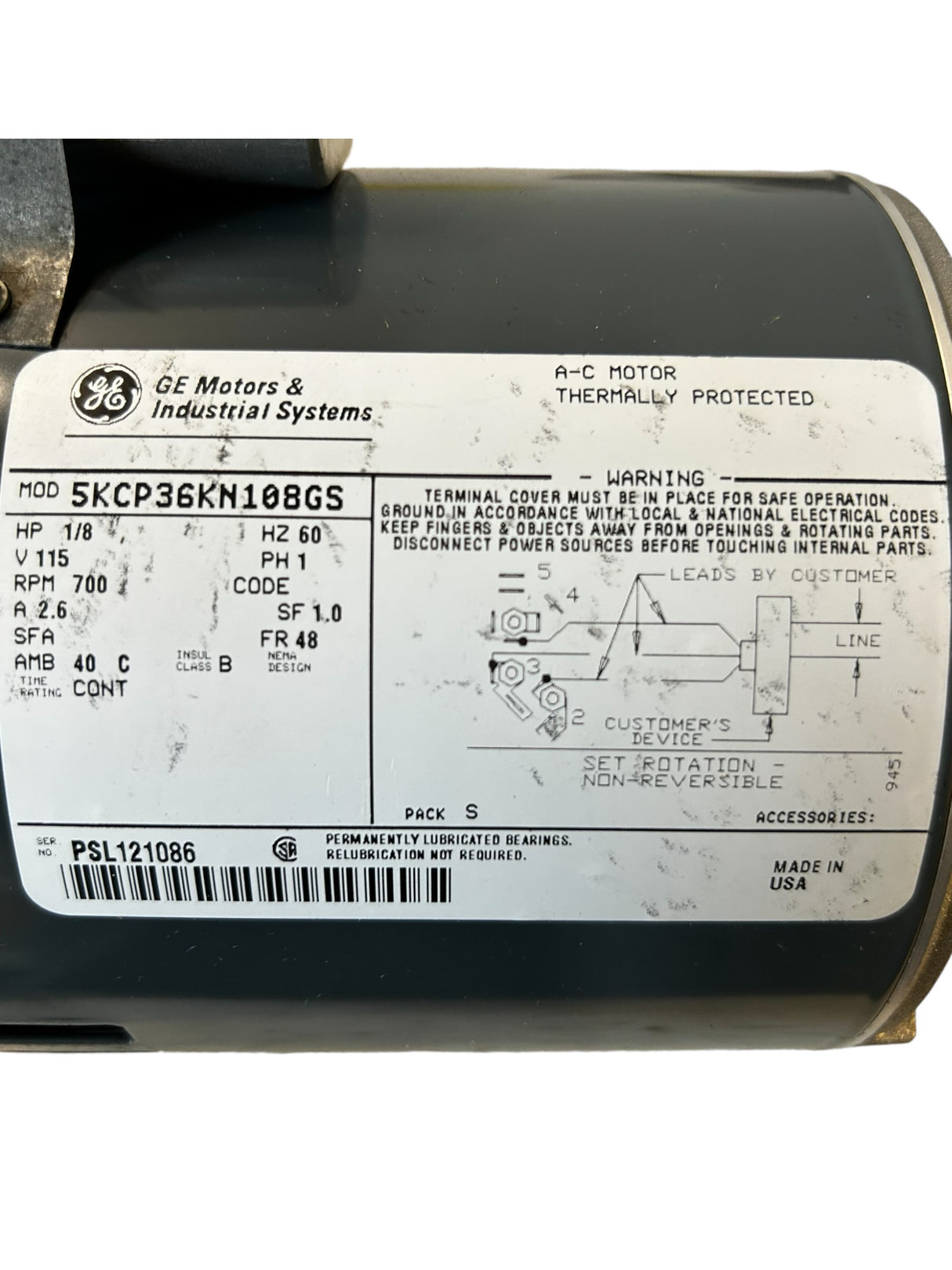 GE MOTORS, 5KCP36KN108GS, MCQUAY, HAEQ5935B, 1/8HP, MOTOR - NEW IN BOX - FreemanLiquidators - [product_description]