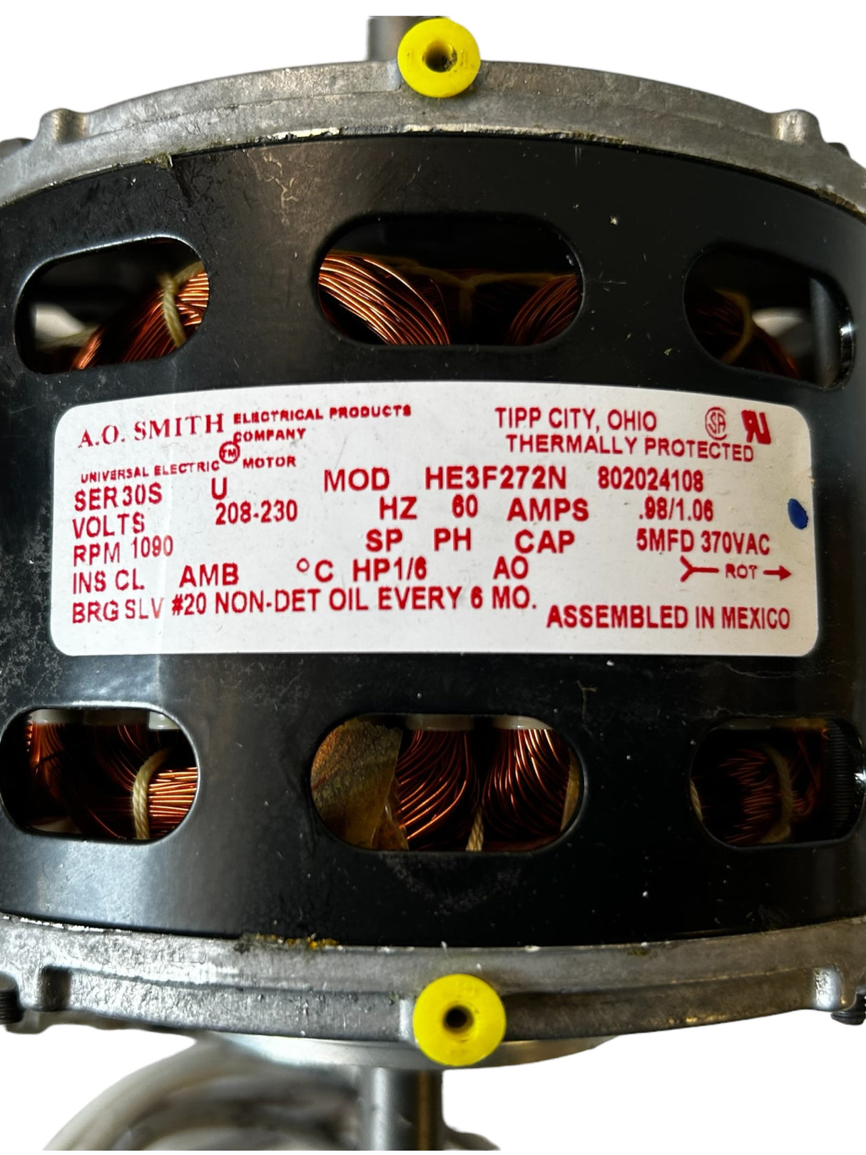 A.O. SMITH, HE3F272N, 1/6HP, 1090RPM, 208-230V, 60HZ - NEW IN BOX - FreemanLiquidators - [product_description]