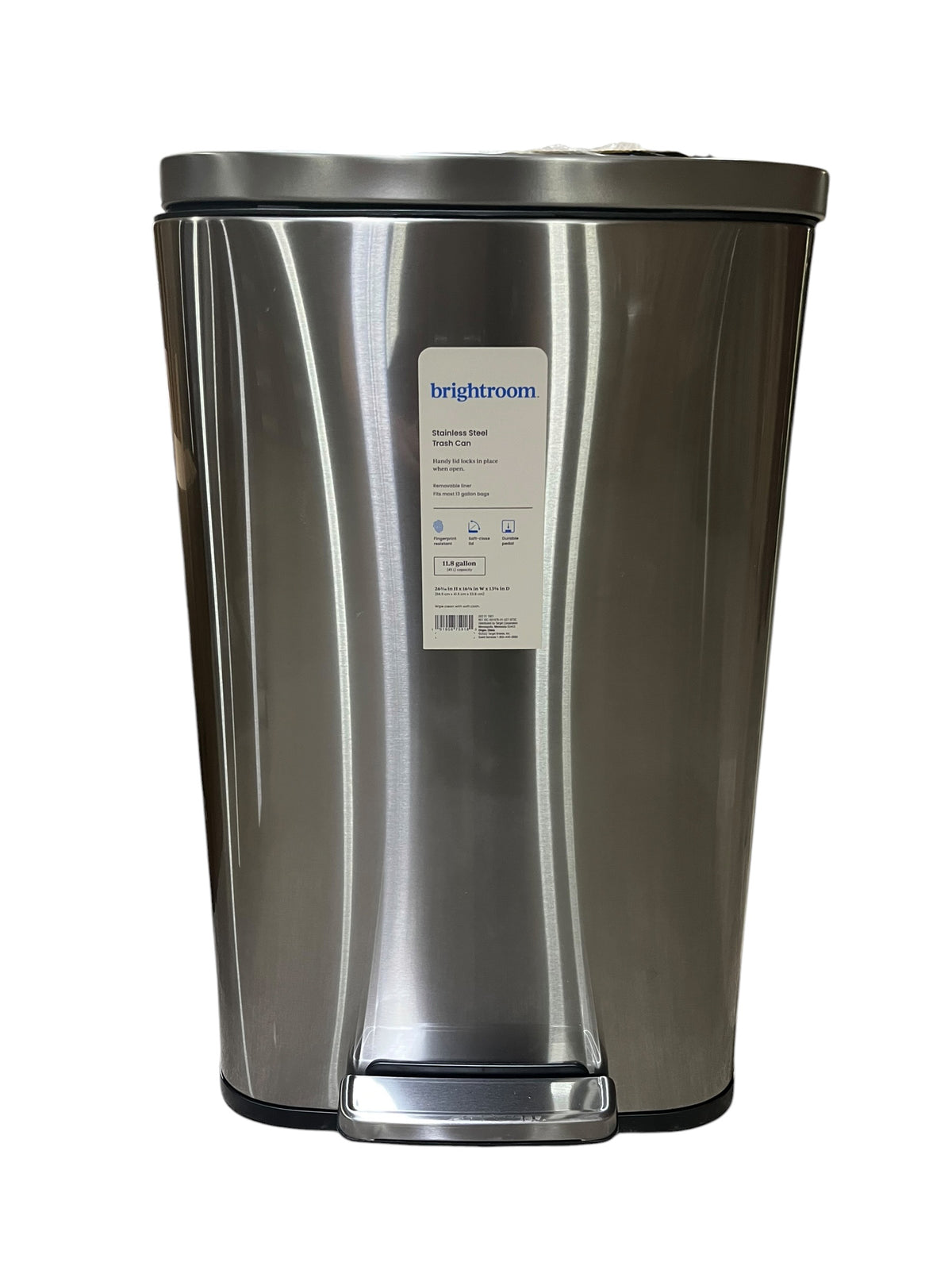 Brightroom, 11.8 Gallon, Stainless Steel, Step Trash Can, Removable Liner