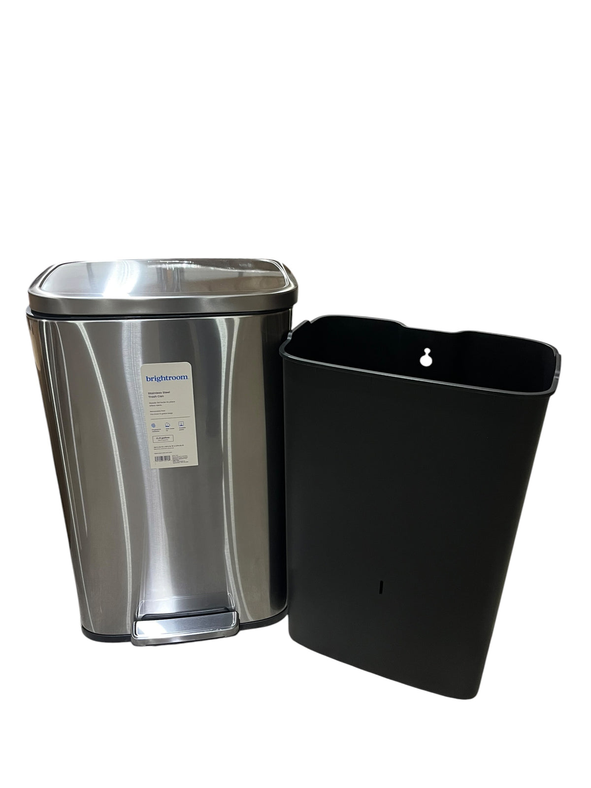 Brightroom, 11.8 Gallon, Stainless Steel, Step Trash Can, Removable Liner