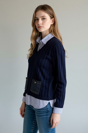 Nannette Blue Sweater Collared Pullover -  - Freeman Liquidators - [product_description]
