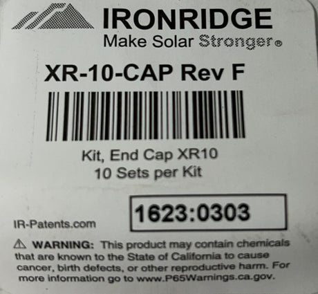 IronRidge, XR‑10‑CAP, End Caps for XR10 Rails, Rev F (Set of 10 Pairs) - Image 1