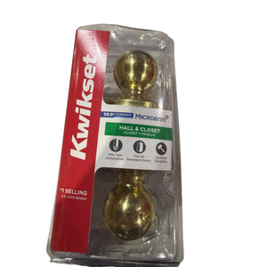 Kwikset Polo Polished Brass Steel Passage Door Knob 3 Right or Left Handed - Image 1
