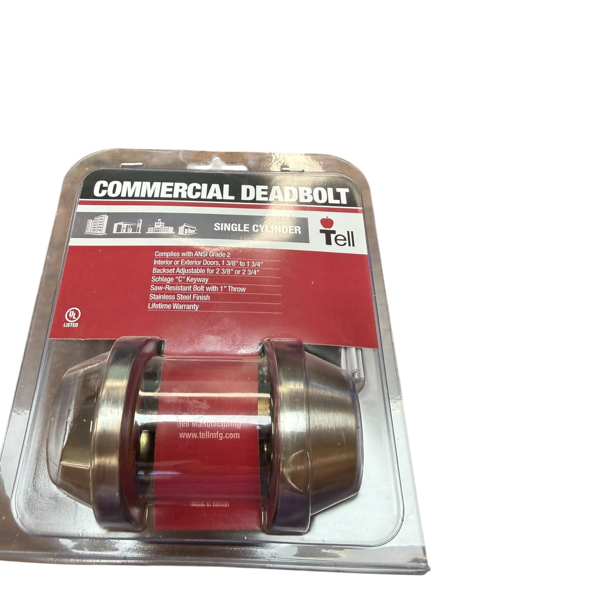 Tell Manufacturing CL100055 Satin Stainless Steel Standard-Duty Commercial Single-Cylinder Deadbolt - Image 1