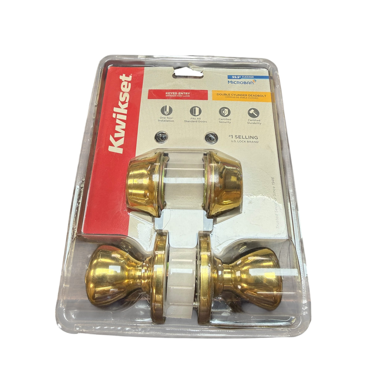 Kwikset Tylo Polished Brass Entry Lock and Double Cylinder Deadbolt ANSI/BHMA Grade 3 1-3/4 - Image 1