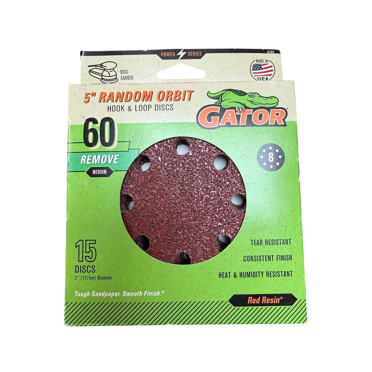 Gator Finishing Gator 4144 8-Hole Hook and Loop Sanding Discs 5   60 Grit - Image 1