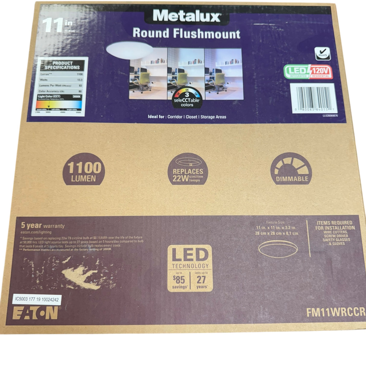 Metalux HALO FM 11 Inch White Round Integrated LED Flush Mount Light with Selectable Color Temperature (3000K-5000K) - Image 1