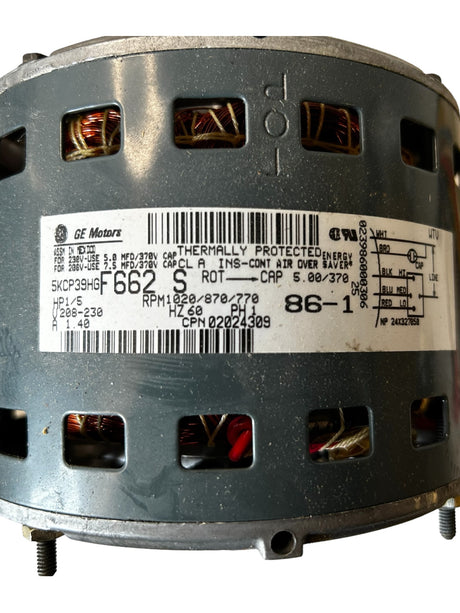 GE MOTORS, KCP39HGF662S, 5KCP39HGF662S, 1/5HP, 208/230V, 1020RPM - NEW IN BOX - FreemanLiquidators - [product_description]