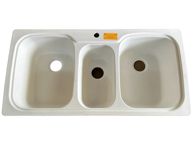 Swanstone, KSTB-4422, Tripple Bowl, 22x44 Kitchen Sink, White - FreemanLiquidators - [product_description]