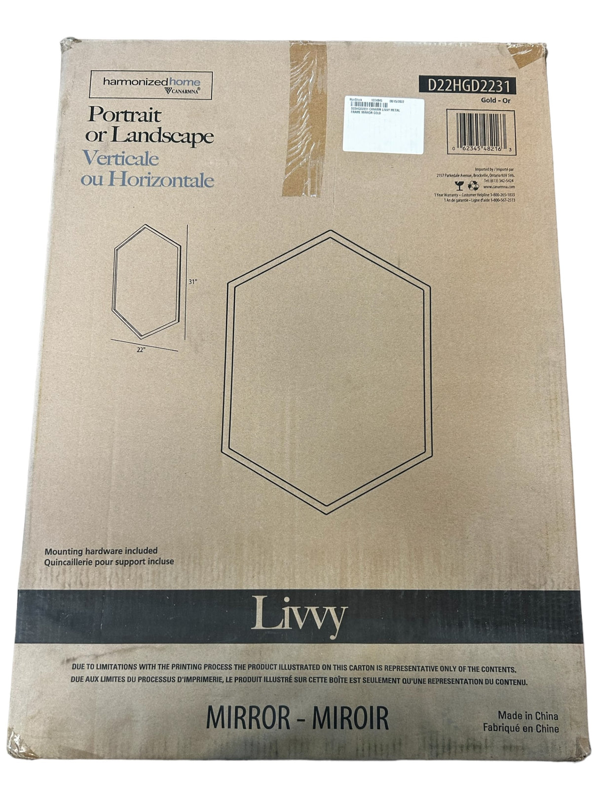 Canarm, D22HGD2231, Livvy 31 X 22 inch Gold Décor Mirror - FreemanLiquidators - [product_description]