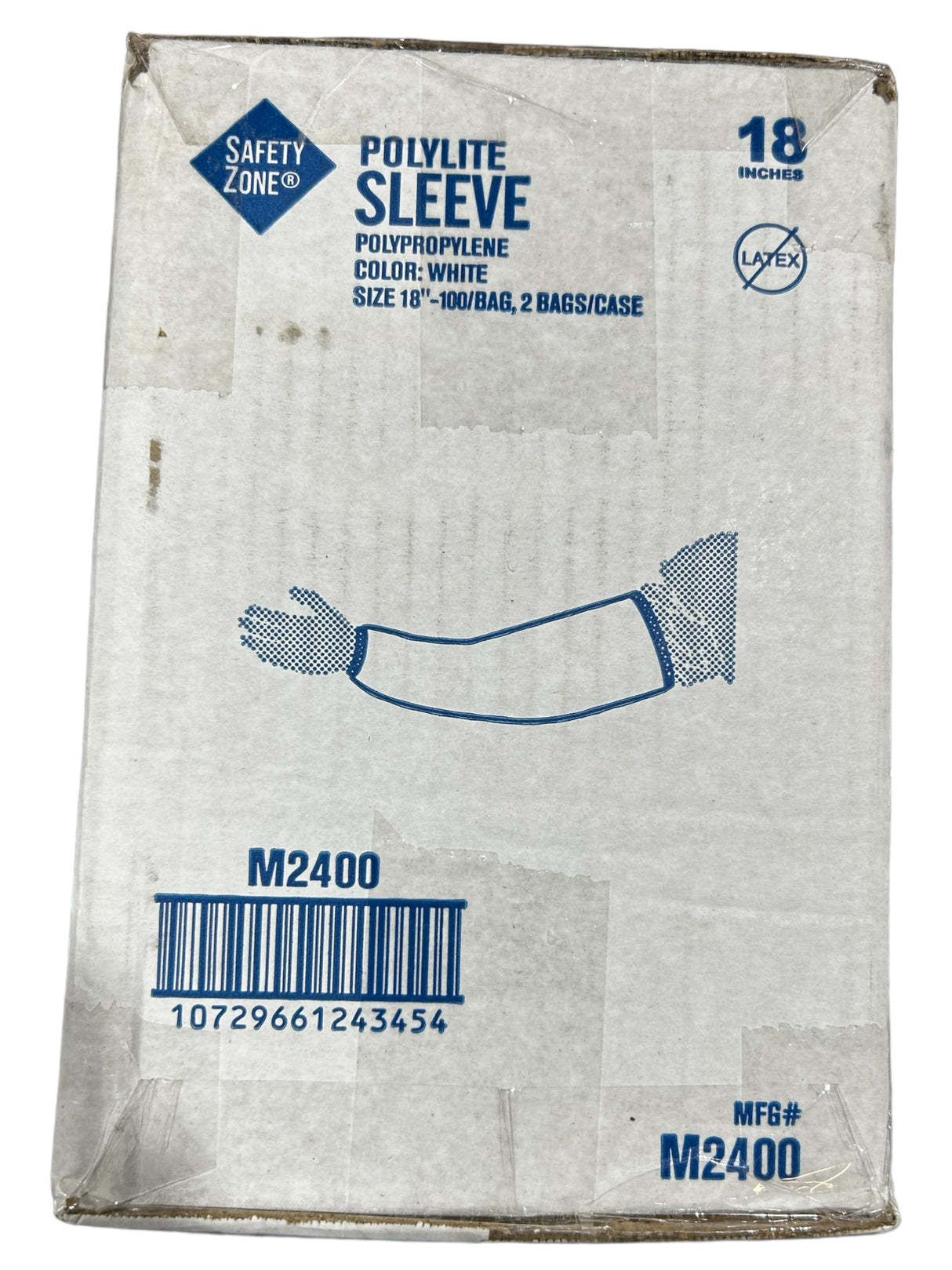 Safety Zone, M2400, White Polypropylene Sleeves, 18" length, Pack of 200 - FreemanLiquidators - [product_description]