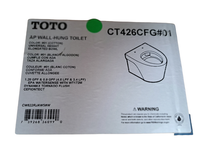 TOTO, CT426CFG#01, 1.28 gpf, Elongated, Wall Mount, Toilet Bowl, Cotton - New in Box - FreemanLiquidators - [product_description]
