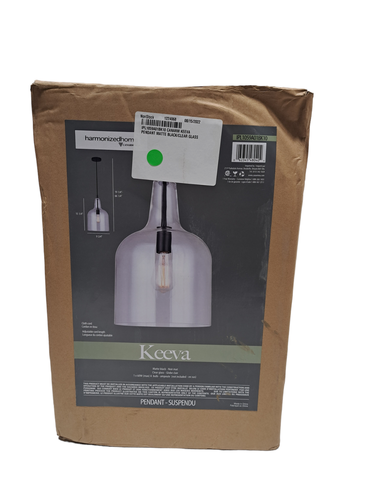 Canarm, IPL1059A01BK10, Keeva 1-Light Pendant, Matte Black - FreemanLiquidators - [product_description]