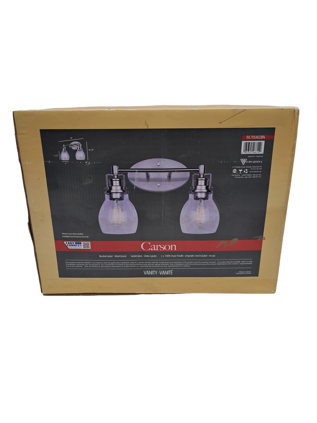 Canarm, IVL705A02BN, Carson, 2 Light, 16 inch, Brushed Nickel, Vanity Light, Wall Light - FreemanLiquidators - [product_description]