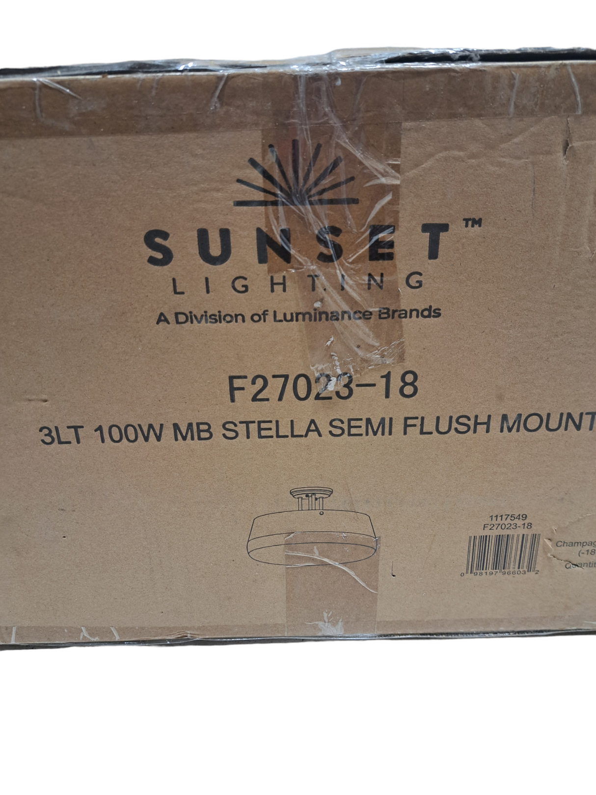 Luminance Brands, Sunset Lighting, F27023-18, Three Light, Stella, Semi Flush Mount - Clear Glass - with Champagne Gold Finish - New in Box - FreemanLiquidators - [product_description]