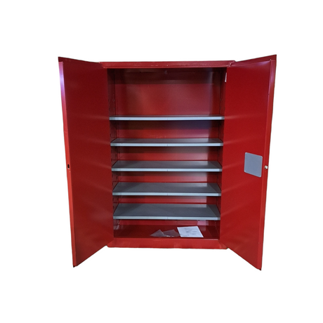 JAMCO, BP72RP, Flammables Safety Cabinet, 72 gal, 43 in x 18 in x 65 in, Red, Manual Close - MINOR COSMETIC DAMAGES - FreemanLiquidators - [product_description]