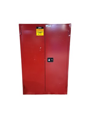 JAMCO, BP72RP, Flammables Safety Cabinet, 72 gal, 43 in x 18 in x 65 in, Red, Manual Close - MINOR COSMETIC DAMAGES - FreemanLiquidators - [product_description]