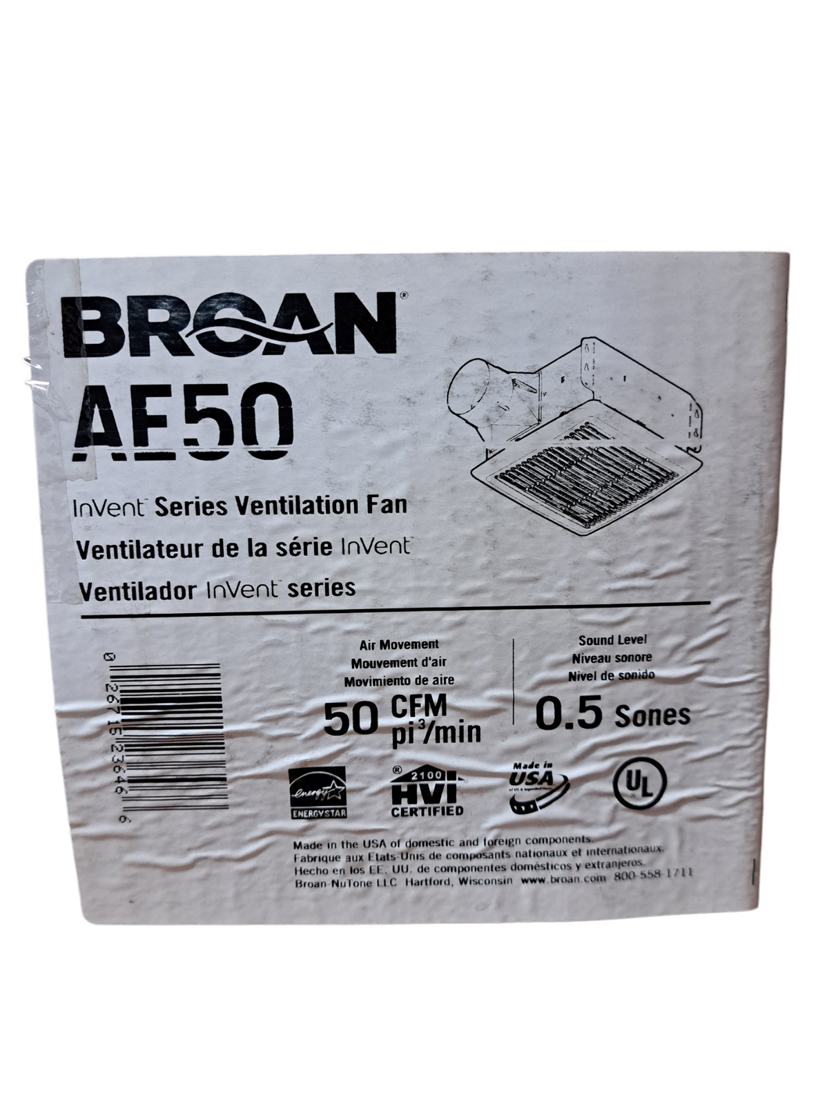 BROAN, AE50, InVent Series, Single-Speed, Fan, No Light, (50 CFM, 0.5 Sones) - FreemanLiquidators - [product_description]