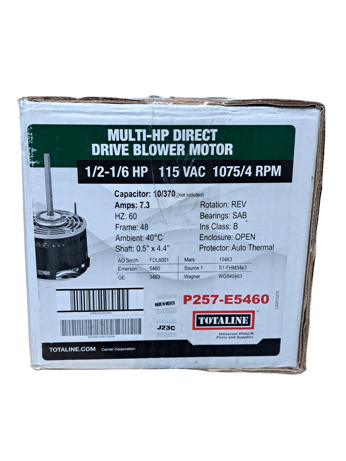 Carrier, P257-E5460, Totaline, Direct Drive, Blower Motor, Multi-horsepower, 1/6 - 1/2 HP, 115v, 7.3 Fla, 1075 Rpm - FreemanLiquidators - [product_description]