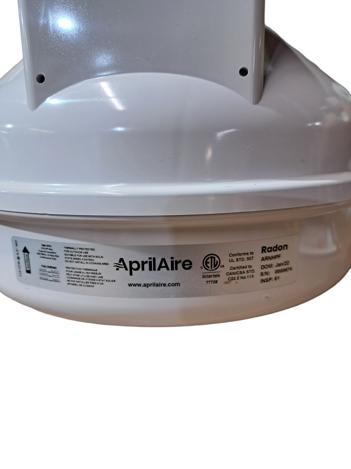 AprilAire, ARNHPF, Radon, Mitigation Fan, Kit, 117 CFM, 3.5" Outlet - FreemanLiquidators - [product_description]