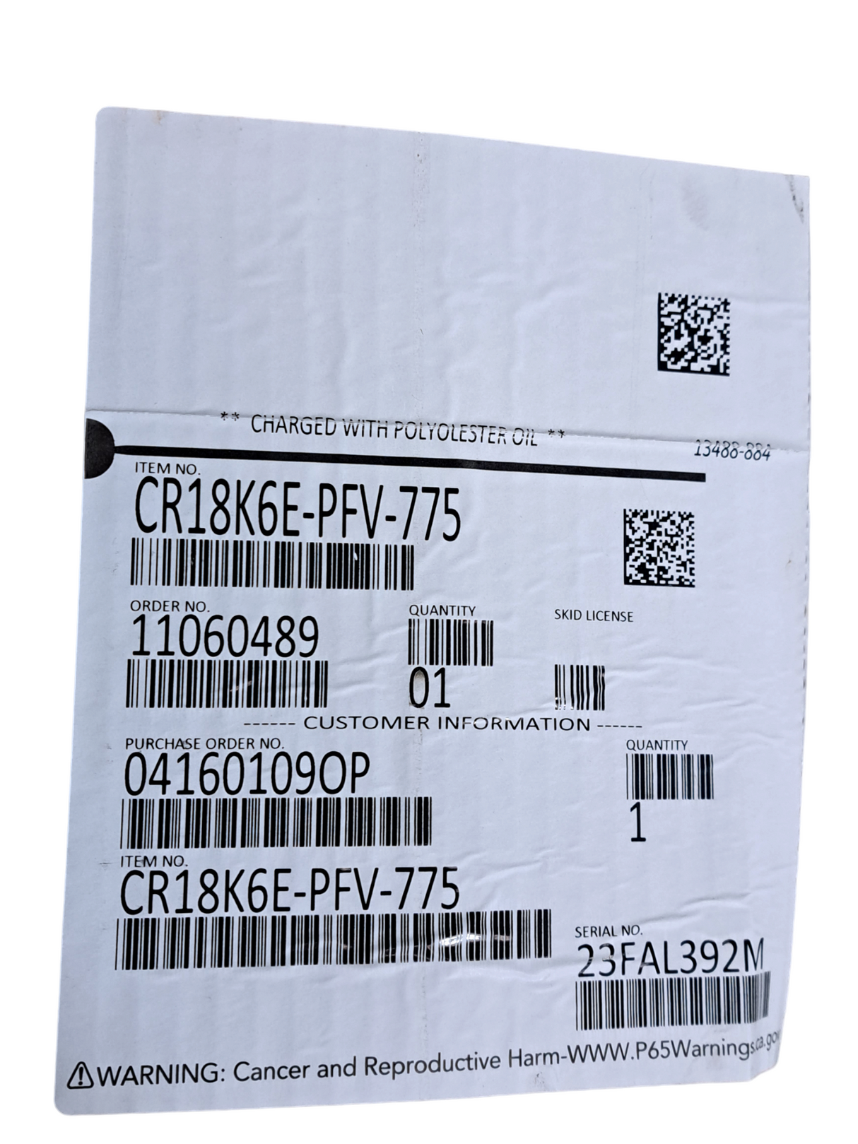 COPELAND, CR18K6E-PFV-775, R22, 208/230, 1 PHASE, RECIPROCATING, COMPRESSOR, 18000 BTU - FreemanLiquidators - [product_description]