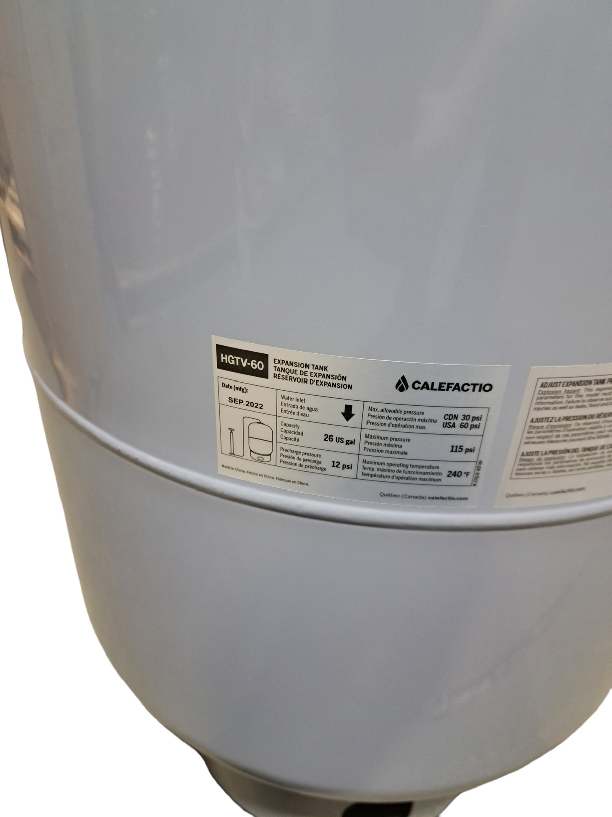 Calefactio, HGTV-60, 26 Gallon, Heating System, Expansion Tank, Floor Standing - FreemanLiquidators - [product_description]