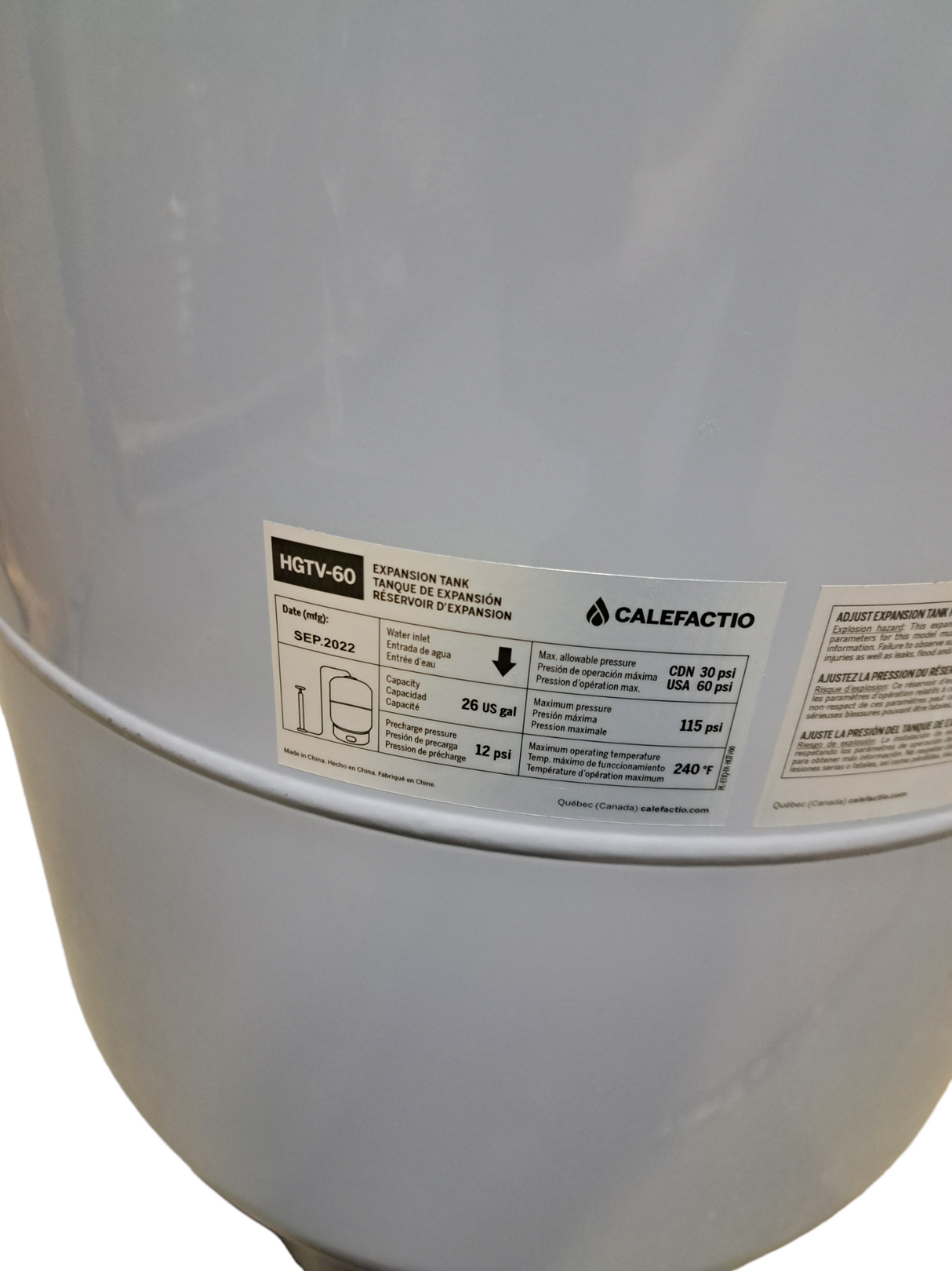 Calefactio, HGTV-60, 26 Gallon, Heating System, Expansion Tank, Floor Standing - FreemanLiquidators - [product_description]