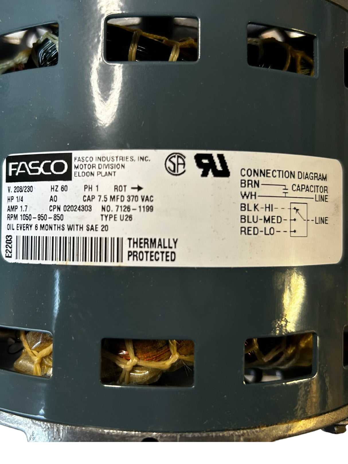 FASCO, E2203, MCQUAY, 802024303, 1/4HP, Motor - NEW IN BOX - FreemanLiquidators - [product_description]