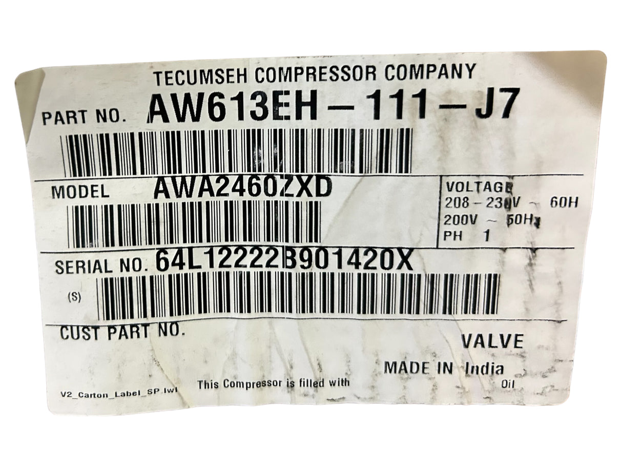 Tecumseh, AW611EH-111-J7, Compressor, 12442 BTU - FreemanLiquidators - [product_description]