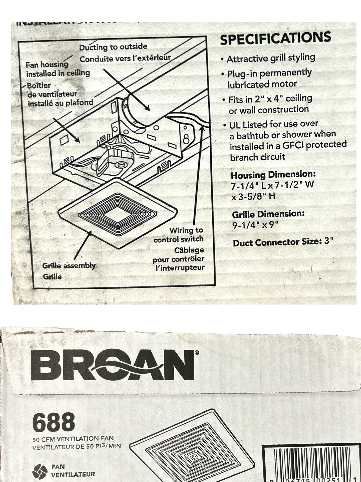 Broan, Model 688, Economy Ventilation Fan, 3" Round Duct, (50 CFM) - FreemanLiquidators - [product_description]