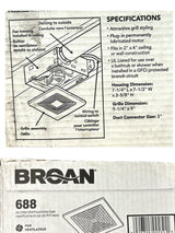 Broan, Model 688, Economy Ventilation Fan, 3" Round Duct, (50 CFM) - FreemanLiquidators - [product_description]