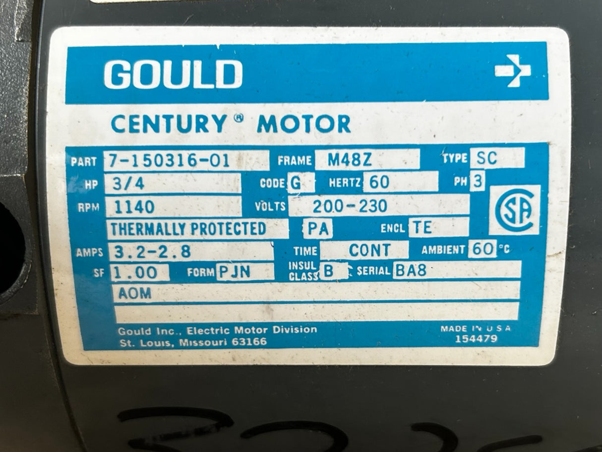 GOULD CENTURY, 7-150316-01, 3/4HP, MOTOR - NEW IN BOX - FreemanLiquidators - [product_description]