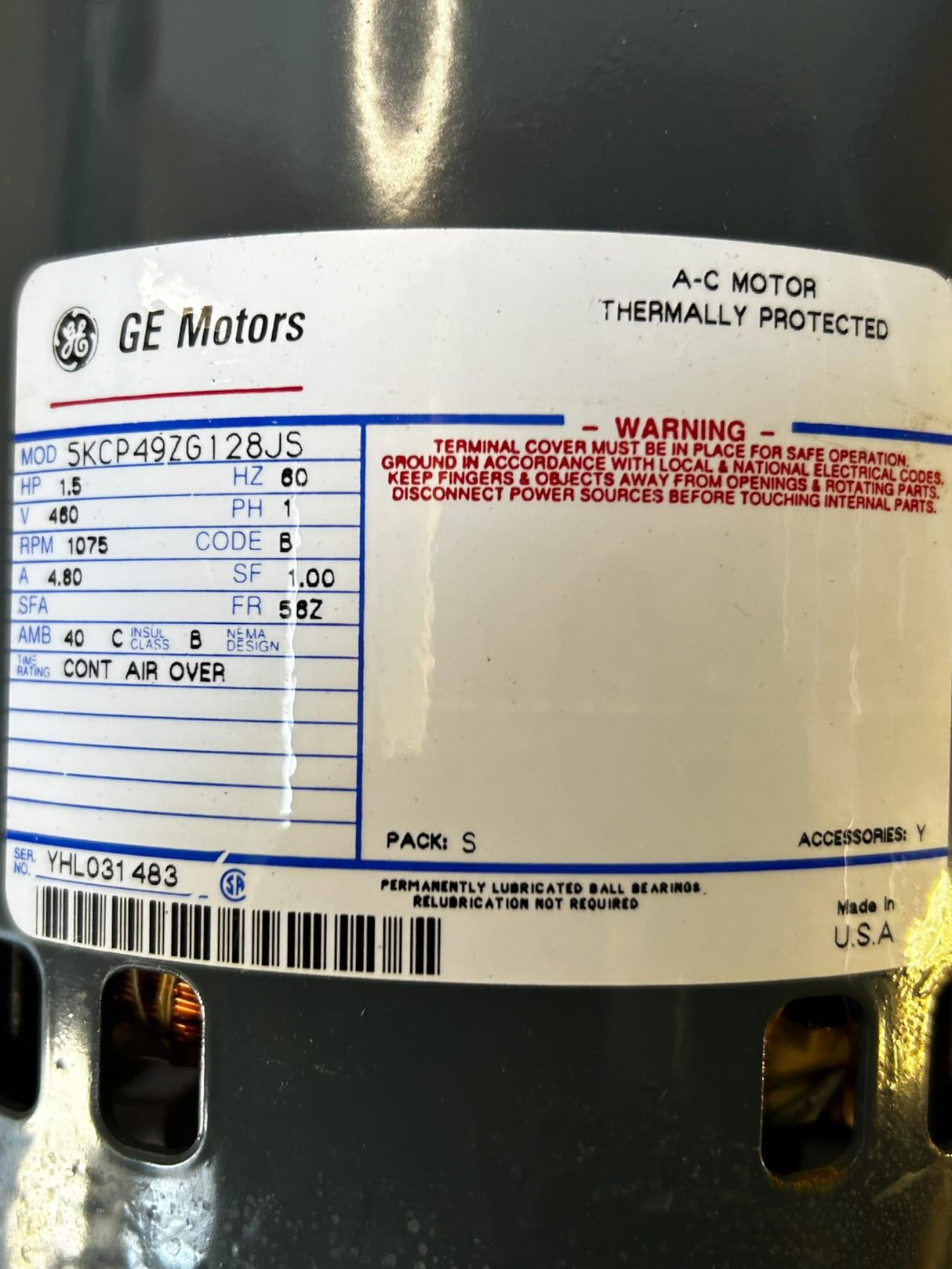 GE MOTORS, 5KCP49ZG128JS, MCQUAY, OVDQ5857, 1.5HP, MOTOR - NEW IN BOX - FreemanLiquidators - [product_description]