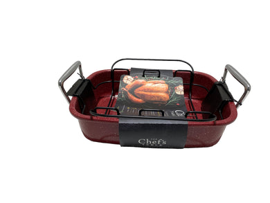 The Chef's Table Roasting Pan with Rack 17 x 13 1/2 x 4-inch Red/White - FreemanLiquidators - [product_description]