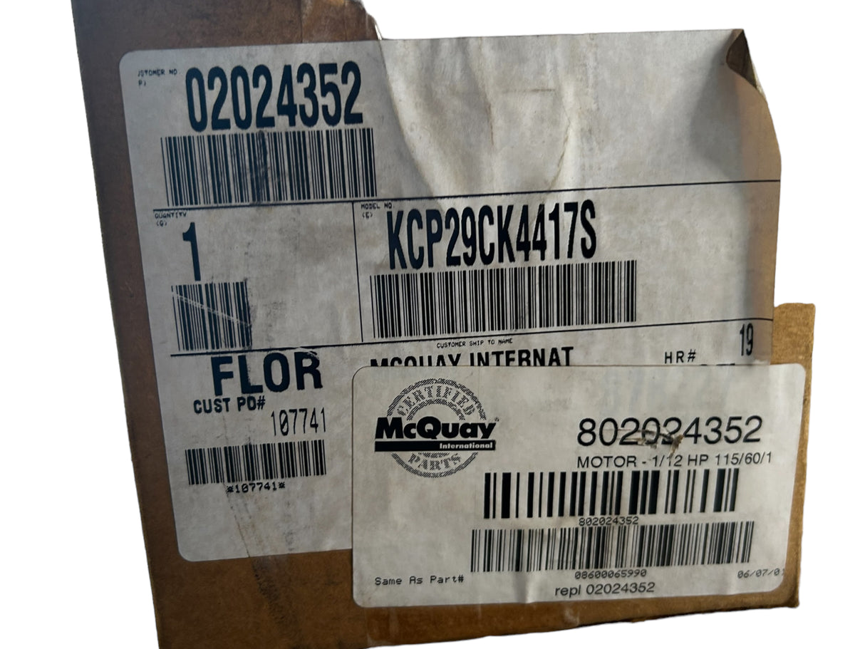 GE MOTORS, 5KCP29CK4417S, MCQUAY, 802024352, 1/12HP, MOTOR - NEW IN BOX - FreemanLiquidators - [product_description]