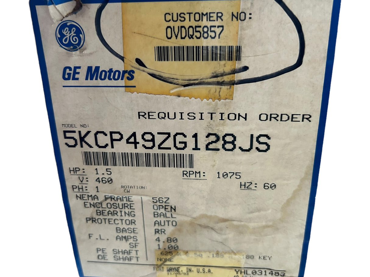 GE MOTORS, 5KCP49ZG128JS, MCQUAY, OVDQ5857, 1.5HP, MOTOR - NEW IN BOX - FreemanLiquidators - [product_description]