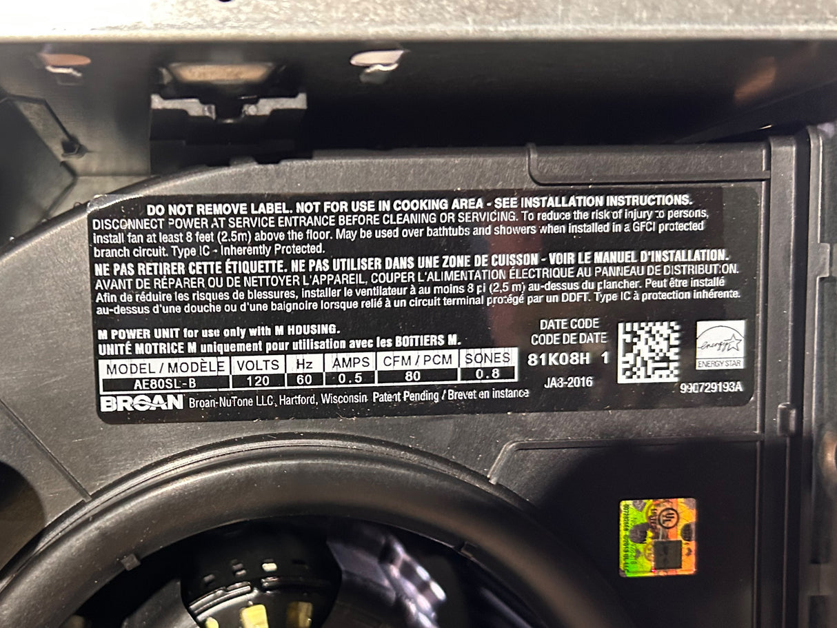 Broan Flex Series, AE80SL, 80 CFM, 0.7 Sones, Humidity Sensing Ventilation Fan - FreemanLiquidators - [product_description]