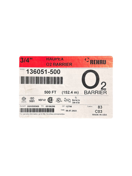 Rehau, 136051-500, 3/4 in. RAUPEX O2 Barrier Pipe, 500 ft coil - FreemanLiquidators - [product_description]
