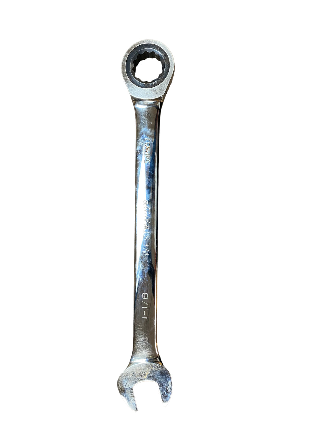 Westward Ratcheting Wrench: Alloy Steel, Chrome, 1 1/8 in Head Size, 15 3/4 in Overall Model#54PN37 - FreemanLiquidators - [product_description]