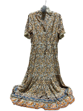 R. Vioimos Beige-Floral Dress, Large - FreemanLiquidators - [product_description]